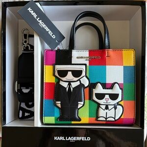 NWT KARL LAGERFELD PARIS Crossbody Mini Satchel Bag Bright Colorblocks.